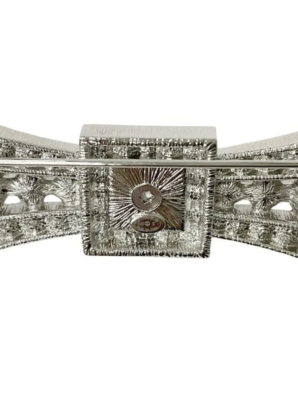 Chanel Brooch Corsage Silver Coco Mark Rhinestone Ribbon